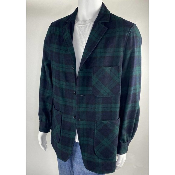 Pendleton Other - Pendleton 100% Wool Green Blue Tartan Plaid Vtg Hunting Jacket Dress Gordon L XL